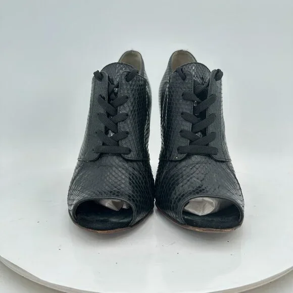 Dolce Gabbana Women Size EU 38.5 US 8.5 Black Snakeskin Leather Block High Heel - Picture 2 of 10